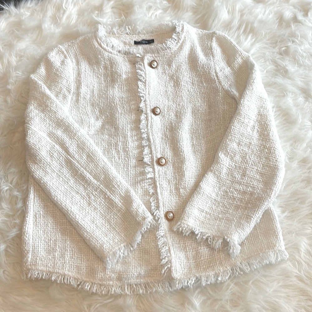 Super pretty white Chanel type material blazer! Size small